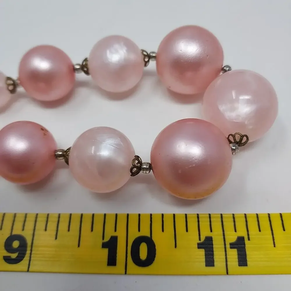 Vintage Pink Plastic Graduated Bubble Bead Necklace 23